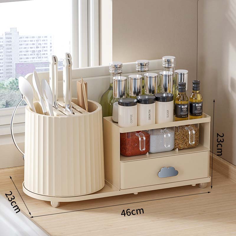 YONUO Kitchen multifunctional rotating knife storage rack, chopstick barrel, divided spice and seasoning storage box, oil, salt, soy sauce and vinegar storage