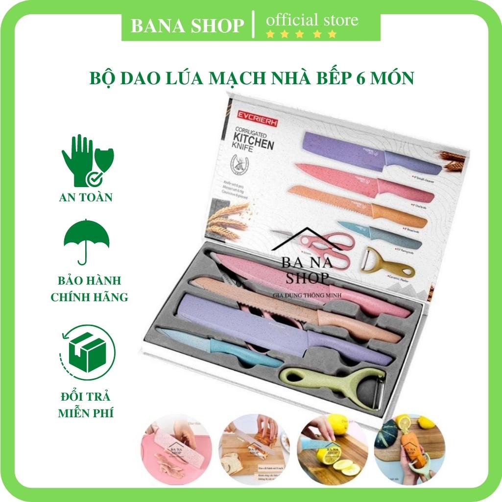 Bộ dao lúa mạch 6 món kháng khuẩn kitchen cao cấp, chất liệu thép không gỉ, 2 mặt kháng khuẩn, thân thiện với môi trường, bộ dao làm bếp, bộ dao nhà bếp