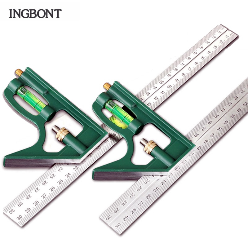 INGBONT 12''Adjustable Protractor Angle Ruler Combination Square Ruler Stainless Steel Bubble Level 300MM Carpenter Measure Tool