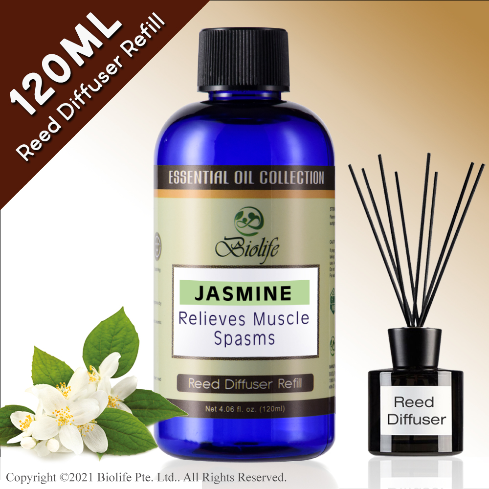 Biolife Jasmine Essential Oil Aromatherapy Reed Diffuser Refill, Long