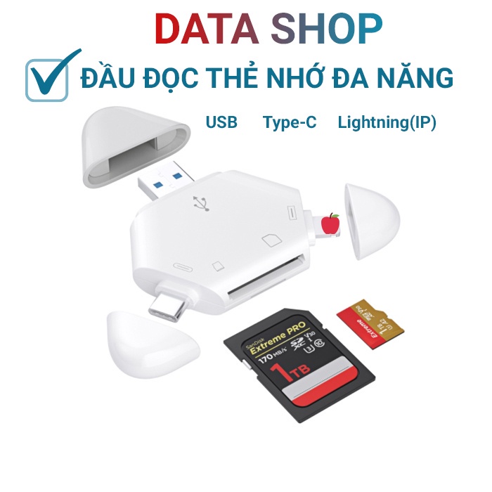 Đầu đọc thẻ 5 trong một Đọc thẻ SD TF cùng lúc, thích hợp cho máy tính USB Apple Android Type-C đọc tệp