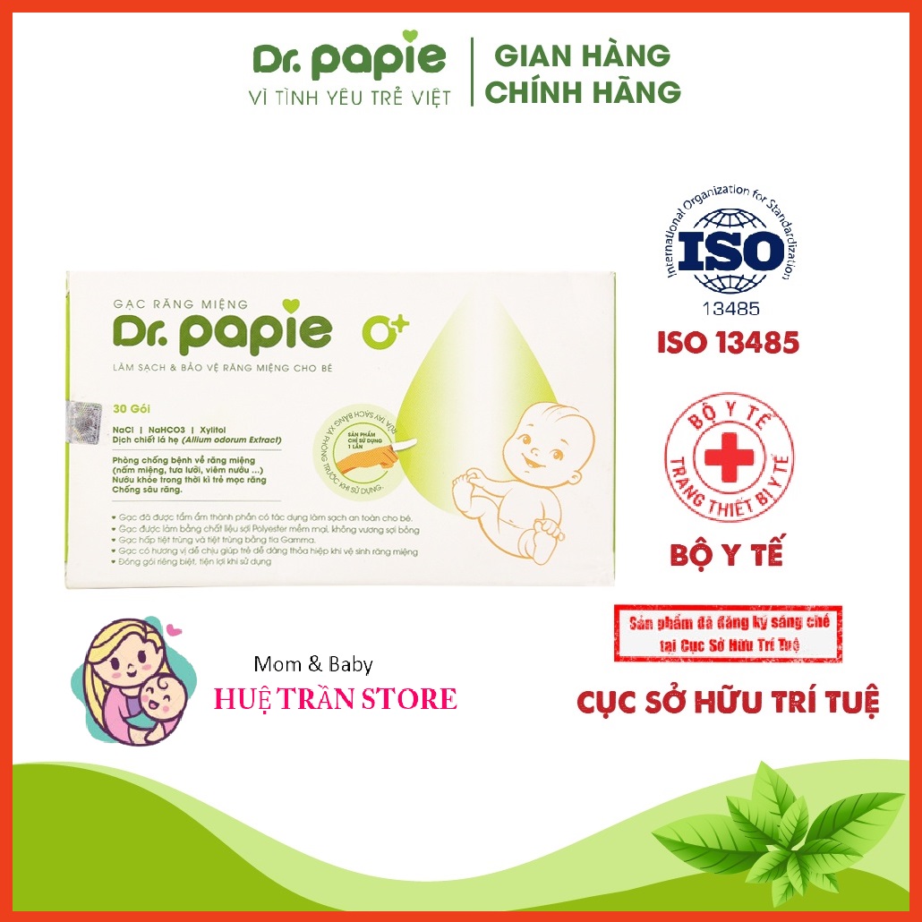 Gạc rơ lưỡi Dr Papie vệ sinh răng miệng cho bé (hộp 30 gói)