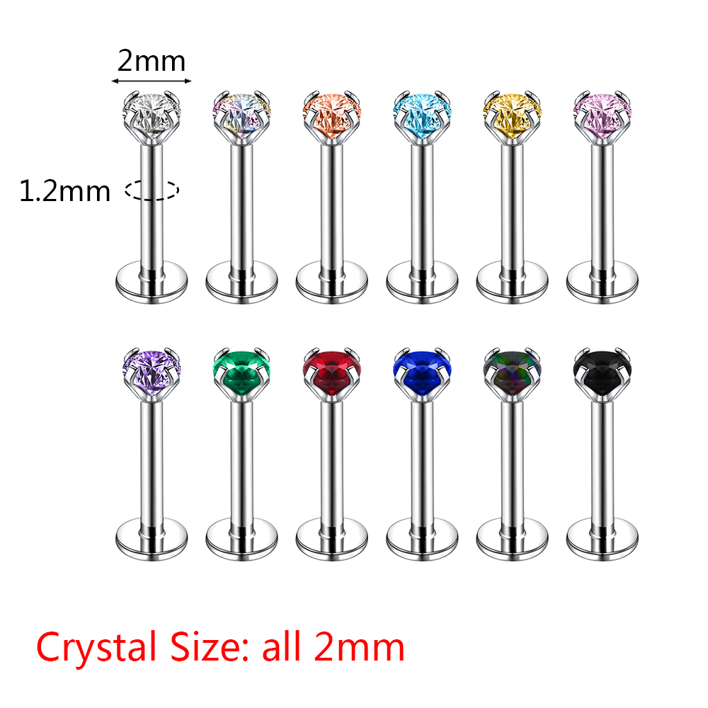 ZS 10-12Pcs/lot Set of Round Stainless Steel Lip Studs Push In Style Colorful Crystal Labret Piercing Women Girls Lip Piercings