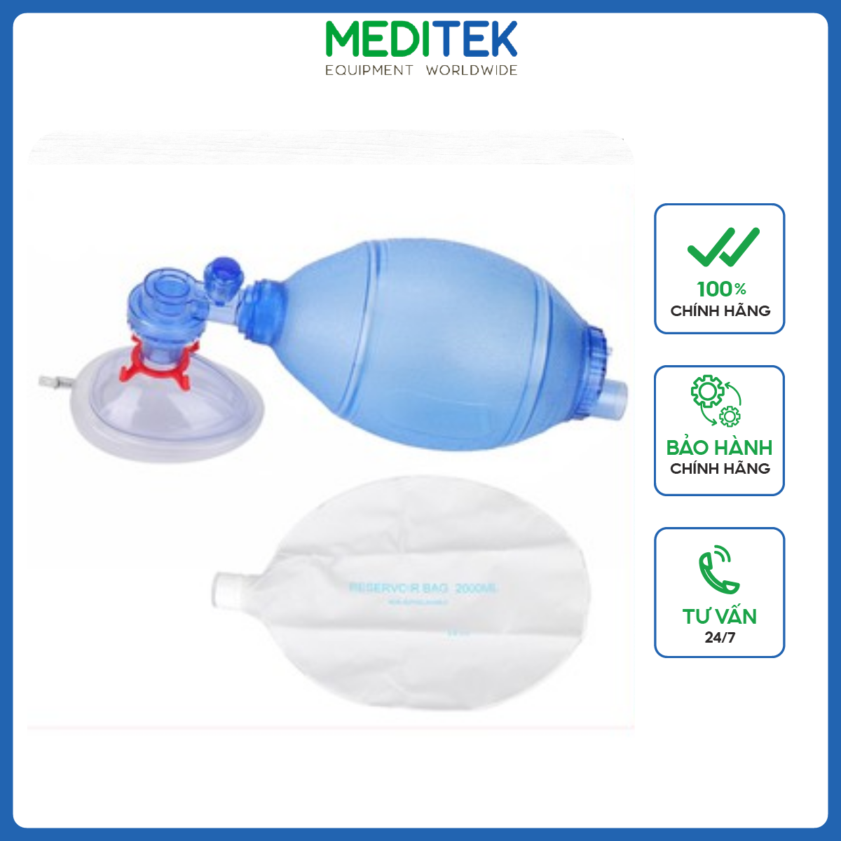 Bóng bóp Ambu cấp cứu oxy tập thở, cỡ người lớn, trẻ em