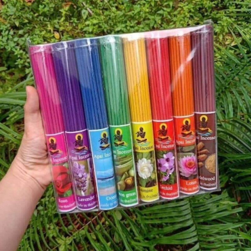 Combo 8 Bó Nhang đốt Hương trầm 8 mùi tự nhiên Apai incense Thái Lan dài - hương hoa hồng, lài , quế, lavender... Cầu bình an gia chủ.- Có Lựa Chọn Combo 8 Bó/1 bó-