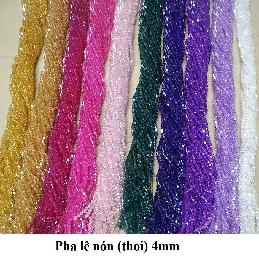 10 dây pha lê nhựa nón (thoi) 4mm nhiều màu