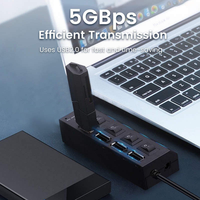 OLAF USB HUB 2.0 4/7 Port Multiple Expander USB 2.0 Hub With Switch Multi USB Splitter Hub Use Power Adapter Computer Accessorie