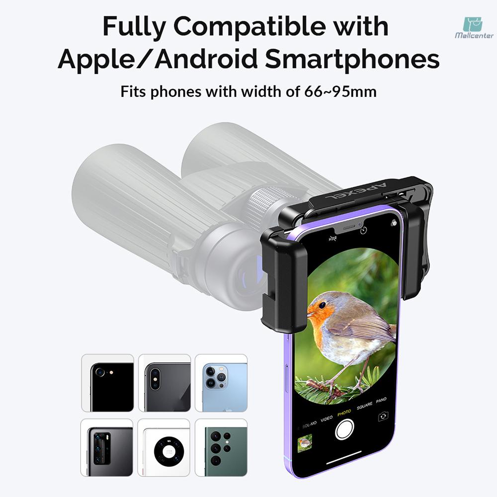 APEXEL Universal Telescope Phone Adapter for Monoculars Binoculars Microscope with 23mm-50mm Eyepiece Diameter Adjustable Smartphone Holder Clip for Telescope