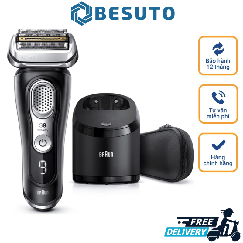 Braun Series 9 9360cc Wet & Dry Electric Shaver with Clean & Charge Station and Leather Travel case, Black