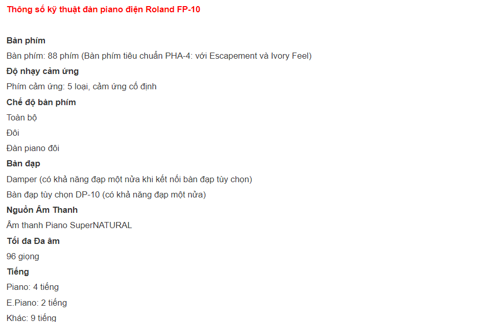 Đàn Piano Roland FP10 chính hãng