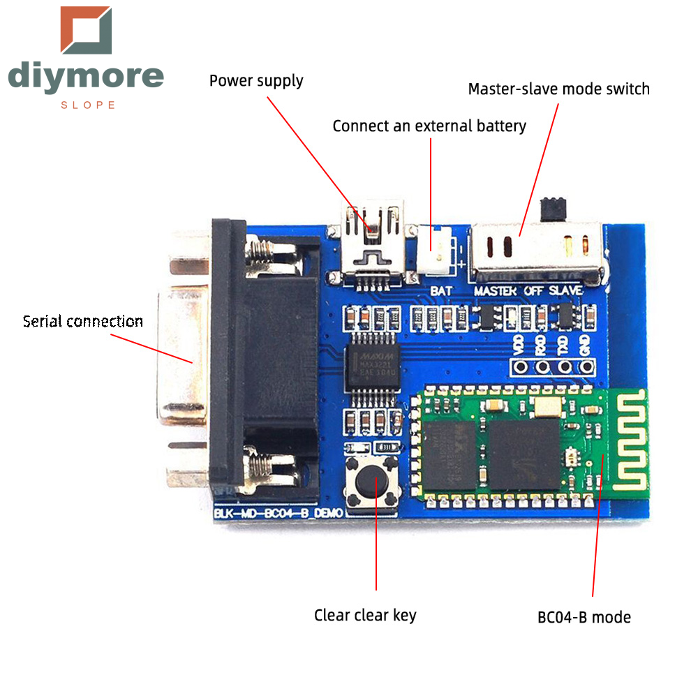 diymore slope BC-04 Bluetooth Serial Port Module Demo Version Wireless Serial Communication Wireless Serial Port RS232 Data Transmission Module