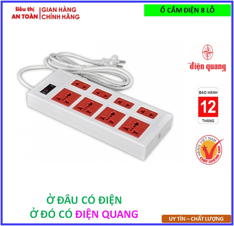 Ổ Cắm Điện Quang ĐQ ESK 2WR/5WR 8ECO ( 8 Lỗ dây 2M/5M ) chống cháy, chống nóng chảy, tuổi bền cao - BẢO HÀNH CHÍNH HÃNG TOÀN QUỐC