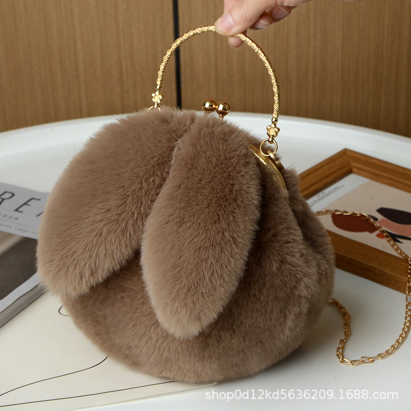 Plush bunny bag bag women's cross-body autumn and winter new chain hand-held fur bag cute cross-body rabbit ear clip bag. 