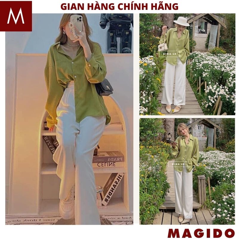 Sét áo sơ mi kèm quần tây ống rộng cạp cao -SB02 quần tây ống rộng lưng cao kèm áo sơ mi lụa mềm mịn đẹp -kiểu dáng hàn quốc , sét bộ đi chơi , áo sơ mi nữ , quần tây ống rộng cạp cao ,ulzzang -MAGIDO
