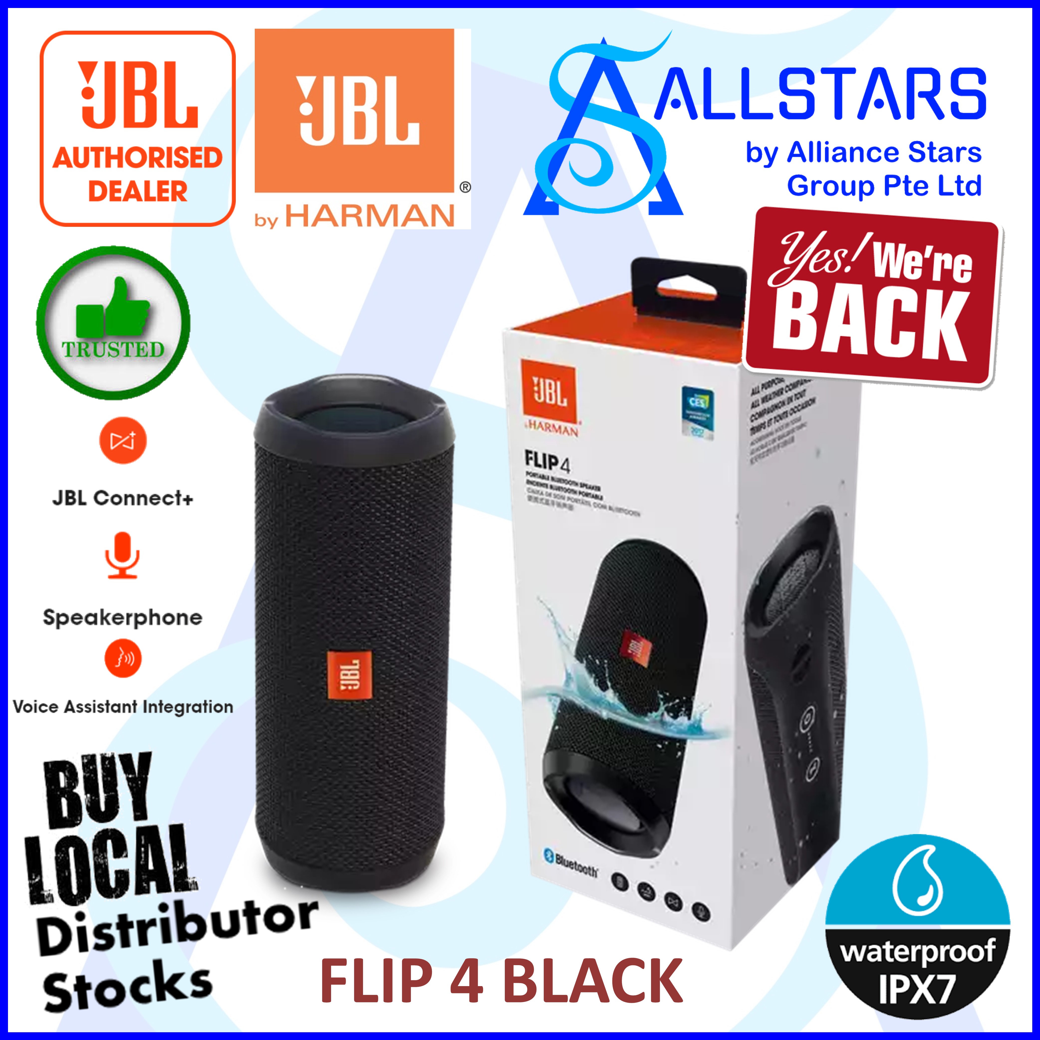 Næste budget Junior ALLSTARS : We Are Back Promo) JBL Black Flip 4 Portable Bluetooth Speaker  (JBLFLIP4BLK) (Warranty 1year with Local Distributor IMS) | Lazada Singapore