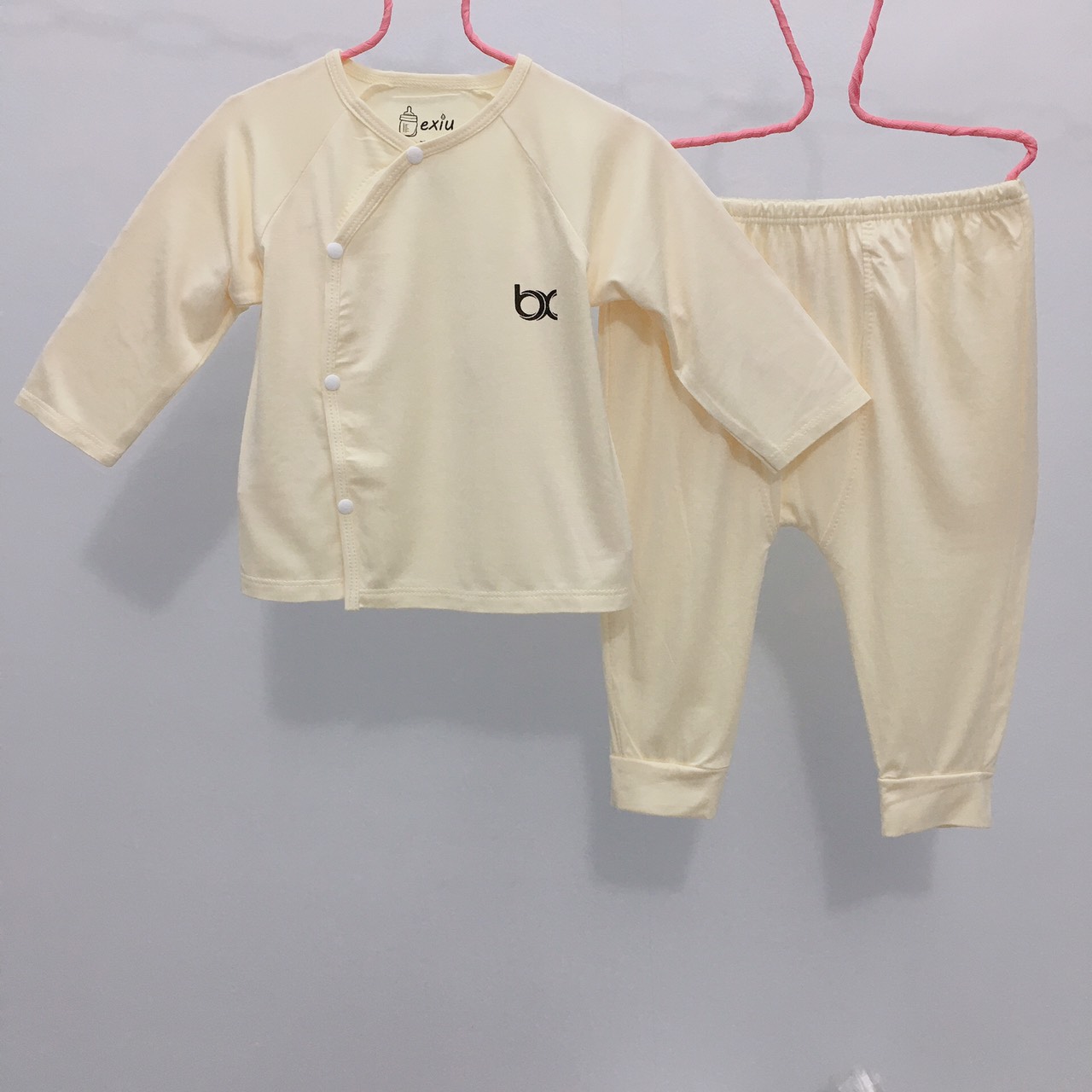 Hcmbộ dài cài lệch bexiu bx - quần áo trẻ sơ sinh thun cotton lạnh mềm - ảnh sản phẩm 3