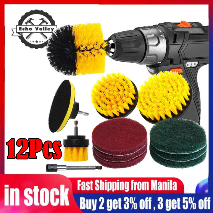 12Pcs Electric Drill Brush Kit Plastic Round Cleaning Brush For Carpet