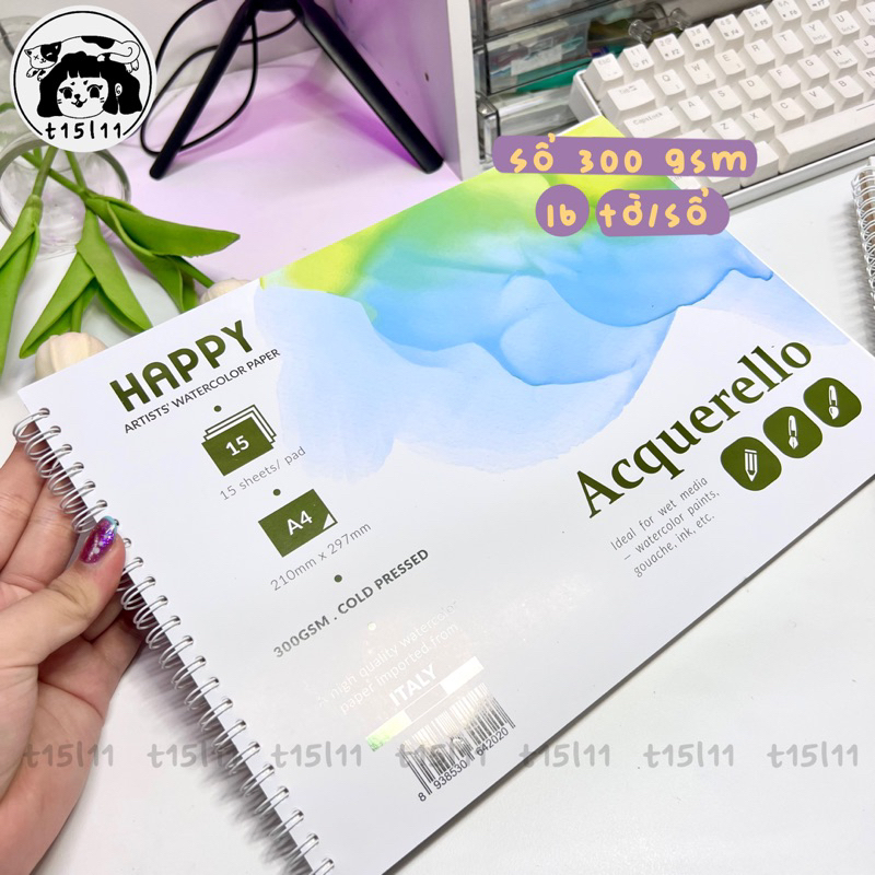 [t15l11] Sổ vẽ màu nước Happy Days 300gsm