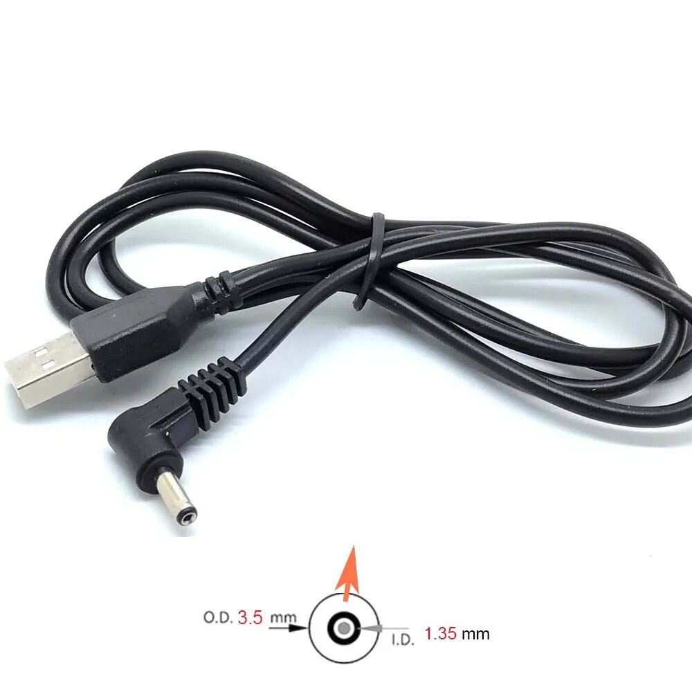 90 Angle PC USB Male to 5V DC 3.5mm x 1.35mm Barrel Connector Power ...