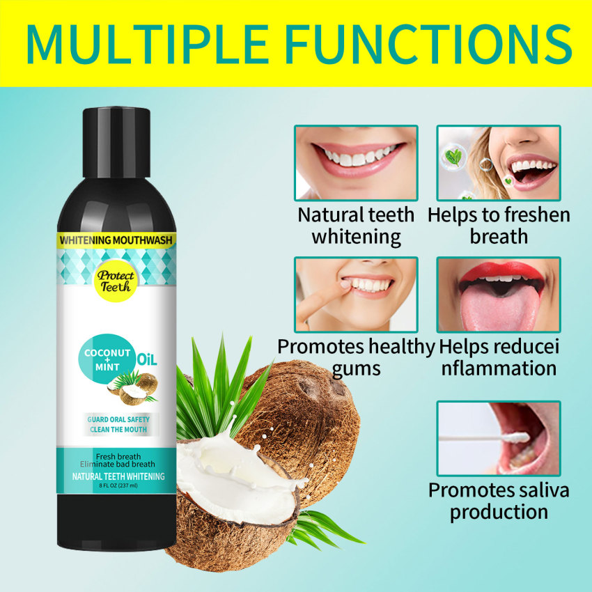 Coconut oil mouthwash for whitening, cleaning, and refreshing the oral cavity