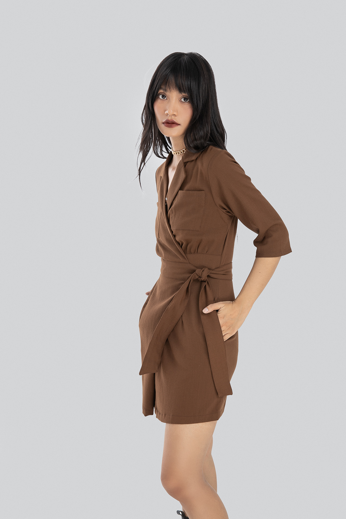 Đầm vest MAYBI đắp tà phối cột nơ