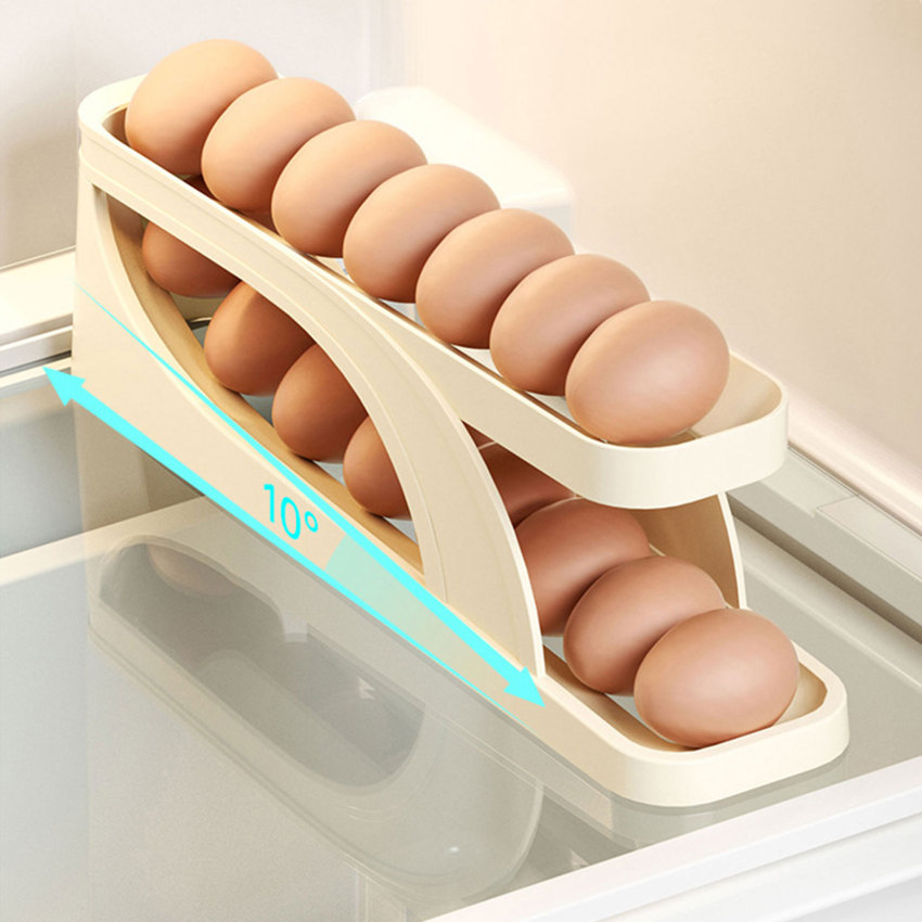 Automatic Rolling Egg Holder Rack Fridge Egg Storage Box Egg Container Kitchen Refrigerator Egg Dispenser Fridge Organizer