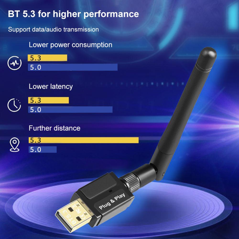 Music Audio Receiver Transmitter 100M Long Range Wireless USB Adapter Bluetooth-Compatible 5.3 Support Windows 8.1/10/11 for PC Speaker Wireless Mouse