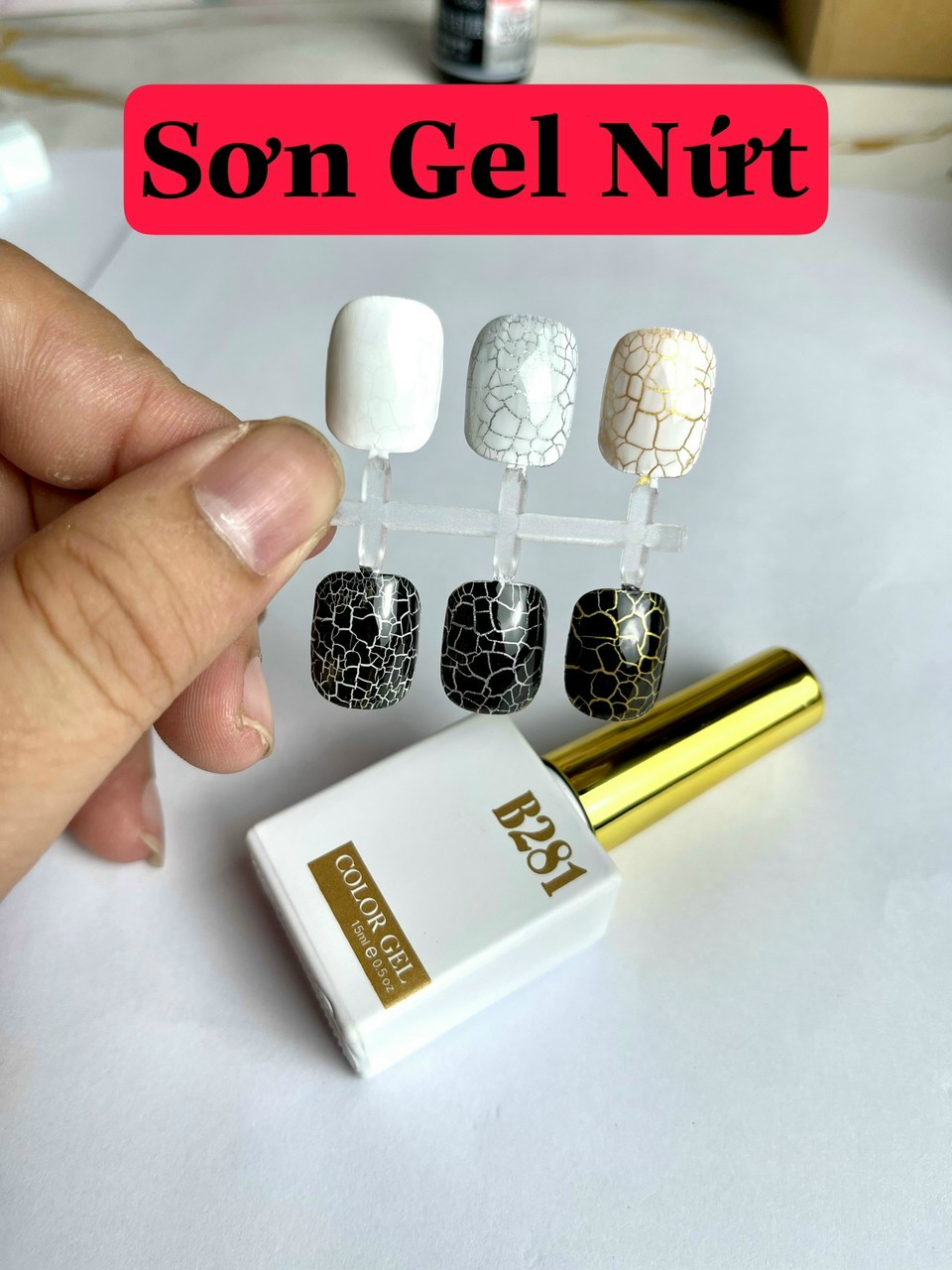 [HCM]Sơn gel nứt B281 cao cấp , sơn nứt 2 màu đen và trắng (có bán lẻ chai 15ml)
