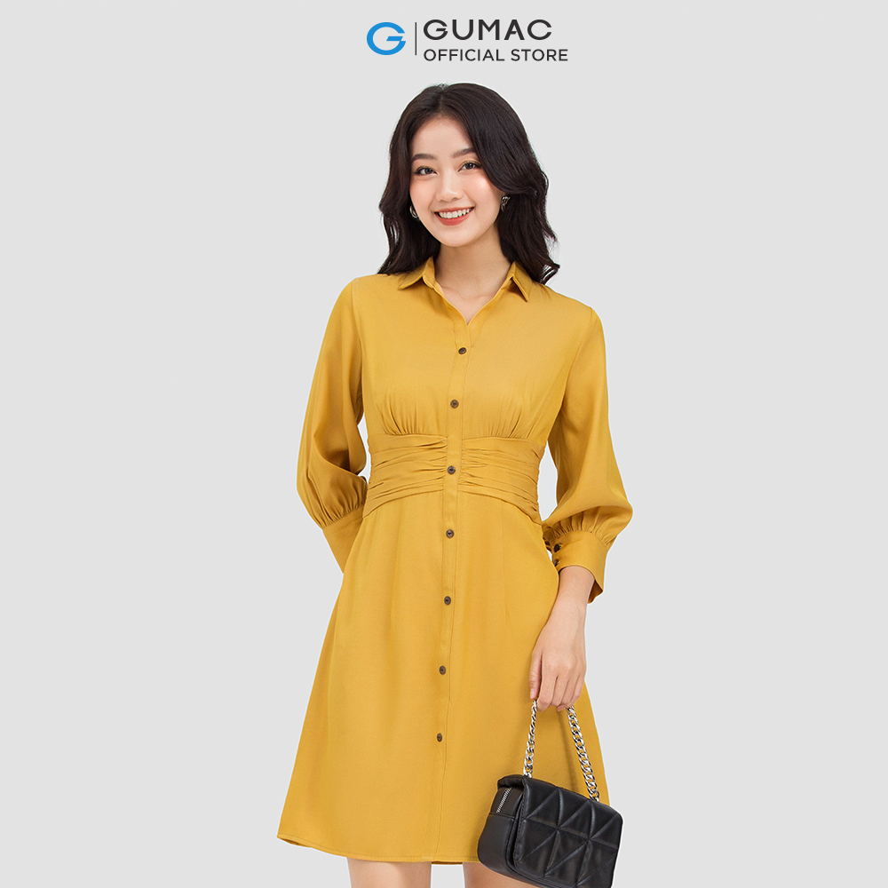 Đầm sơ mi nữ GUMAC DC06011 nhún eo