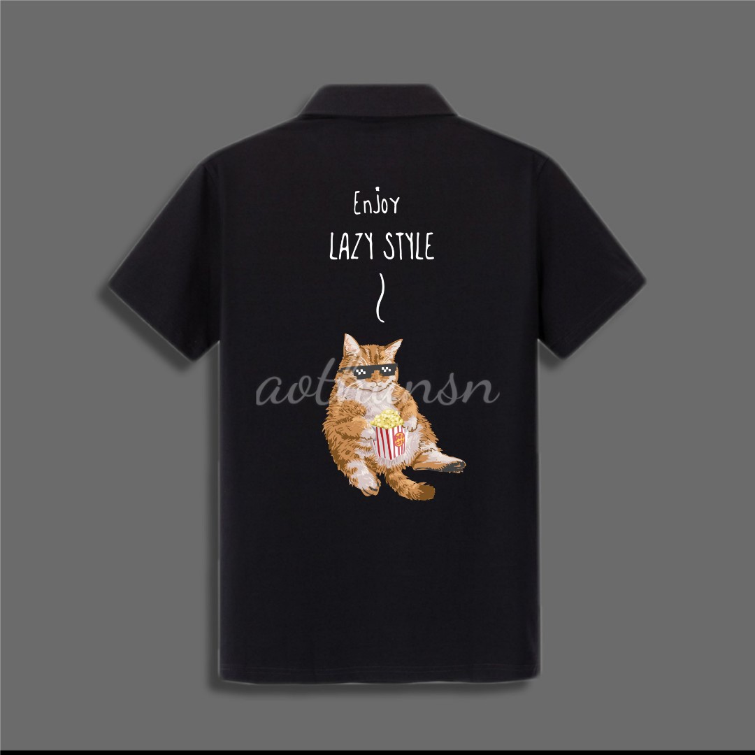 Áo thun cổ trụ cổ bâu polo mèo lazy