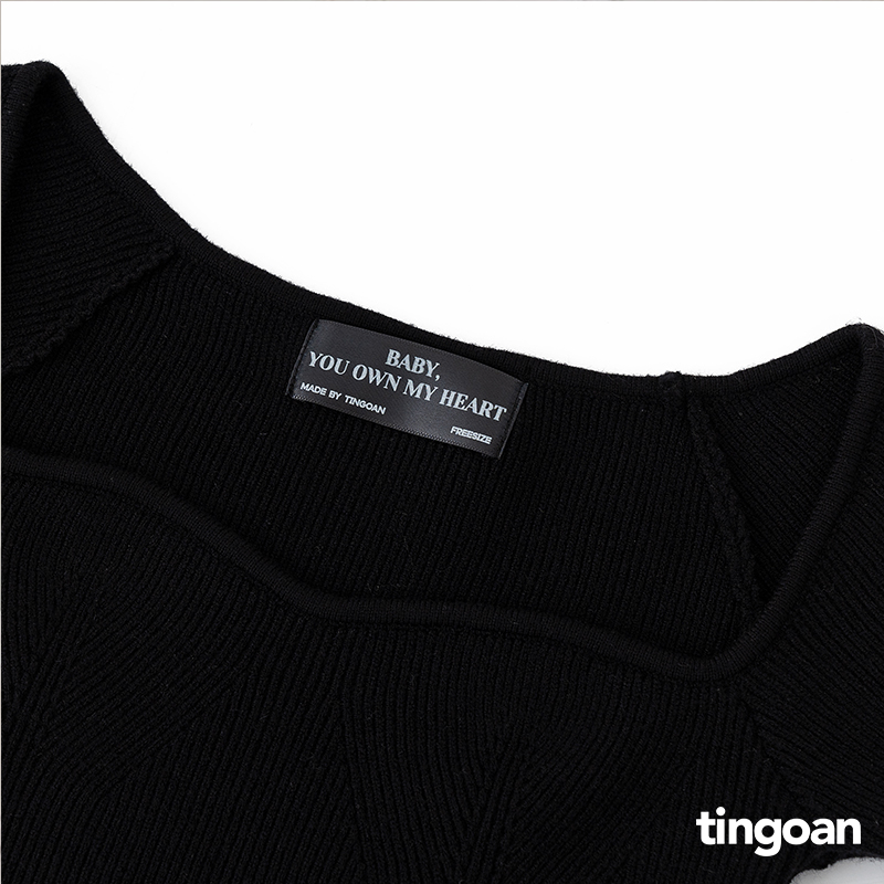 TINGOAN® - Áo len ngắn tay cổ lượn viền đen DATE MAKER TOP/BL