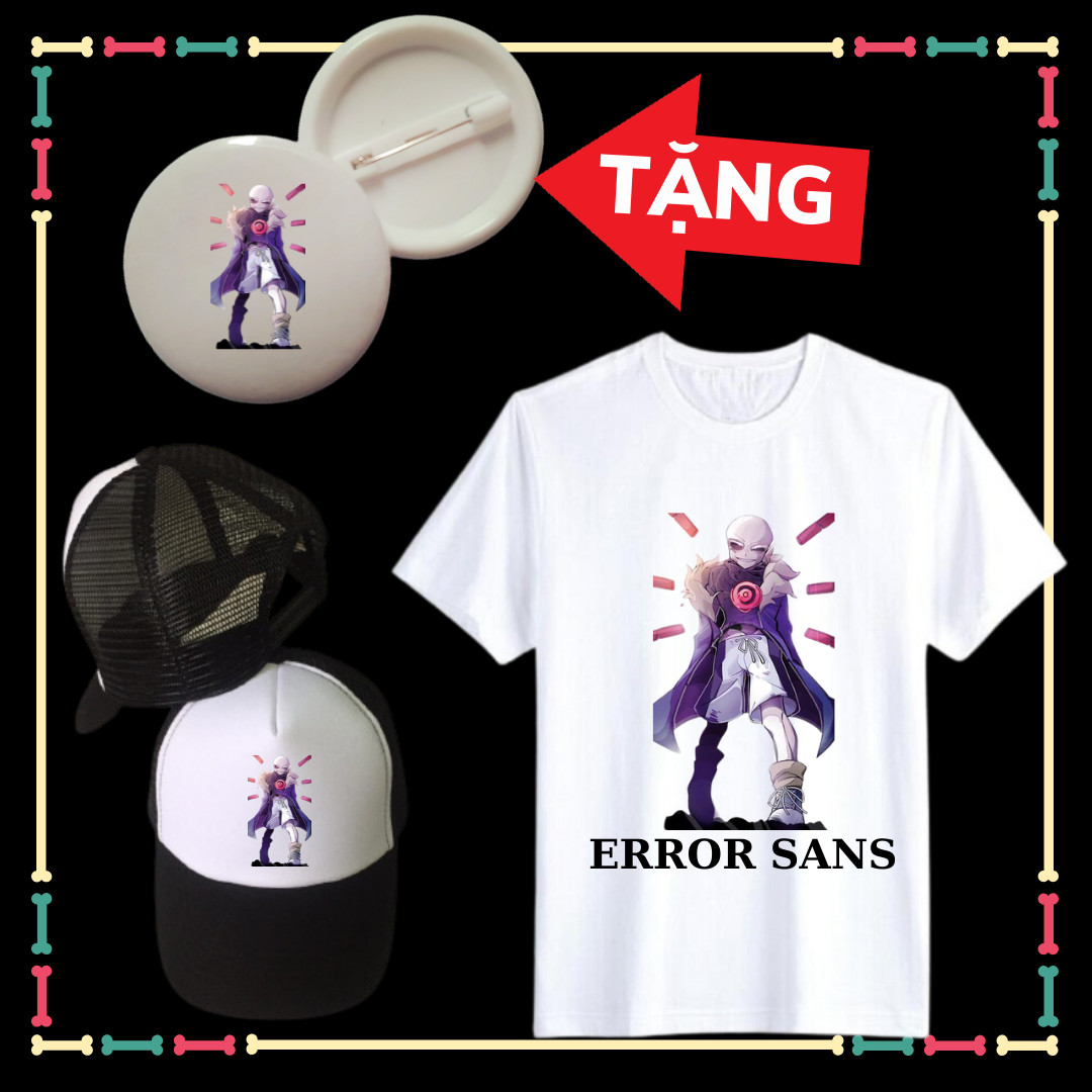 Combo Mũ Error Sans Áo Error Sans siêu ngầu cho bé trai bé gái tay ngắn form áo rộng thoải mái Tặng HUY HIỆU Sans