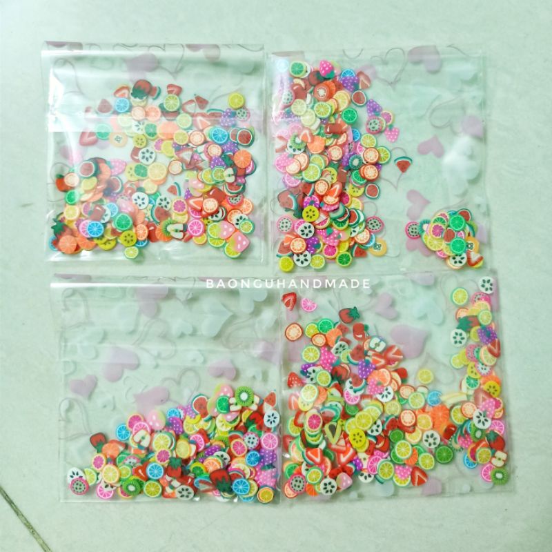 3 gram trái cây đất sét miếng nhỏ trang trí nail, handmade (túi nilong)