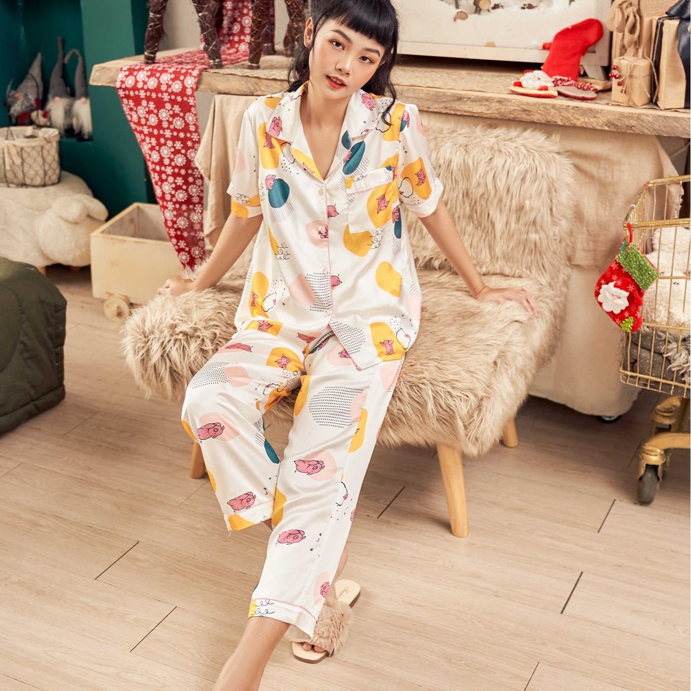 VIBES Đồ bộ Pijama dài Lụa Latin Jardin Long Py Set