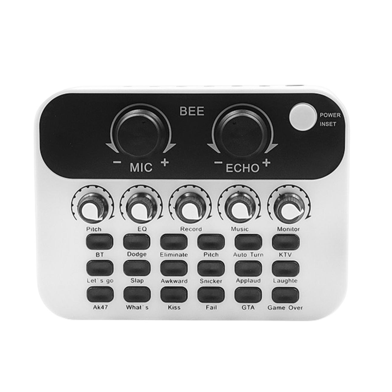 BOMO MALL Live Sound Card Mic Echo Knob Funny Sound Effects Voice Changer External Live Broadcasting Singing Audio Mixer Board Studio Supplies