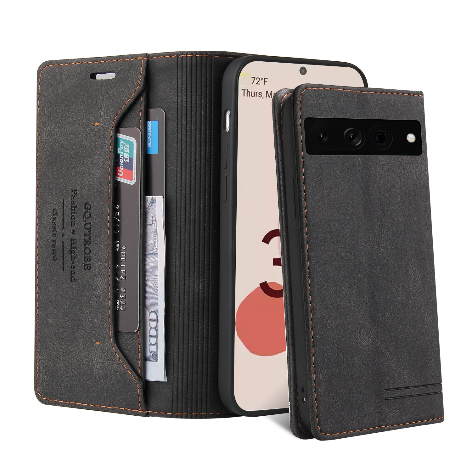 lthmy for Google Pixel 7 Pro case Retro Wallet Foldable Built-in Card Slot and Magnetic Closure Protective Cover.