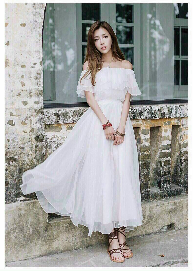 Đầm voan trễ vai