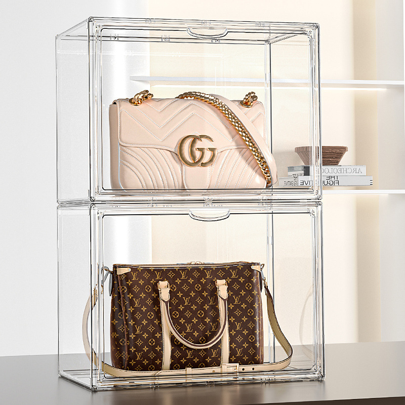 Extra large fully transparent bag storage box, high boots, backpack display box, model figurine cabinet, doll storage box,simple