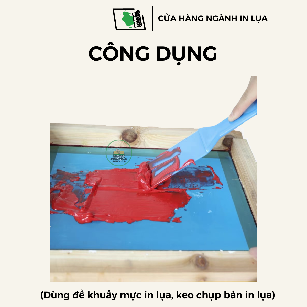 Dao nhựa khuấy mực in lụa , keo chụp bản in lụa