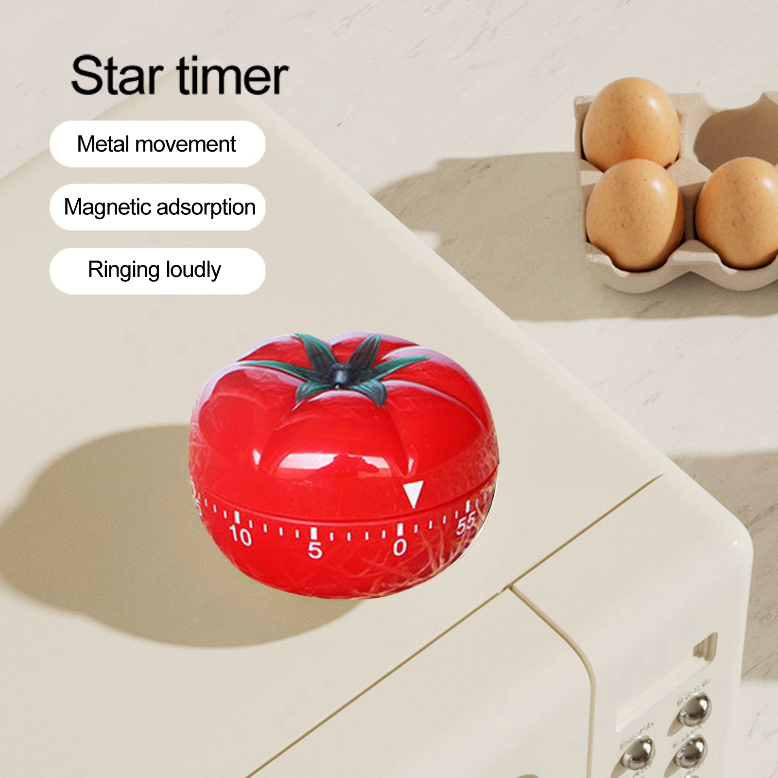 rego001 Tomato Shaped Kitchen Timer Decorative Kitchen Timer Kitchen Timer Cute Tomato Shape 1-60 Minute Countdown Mechanical Alarm Clock for Cooking Baking and More