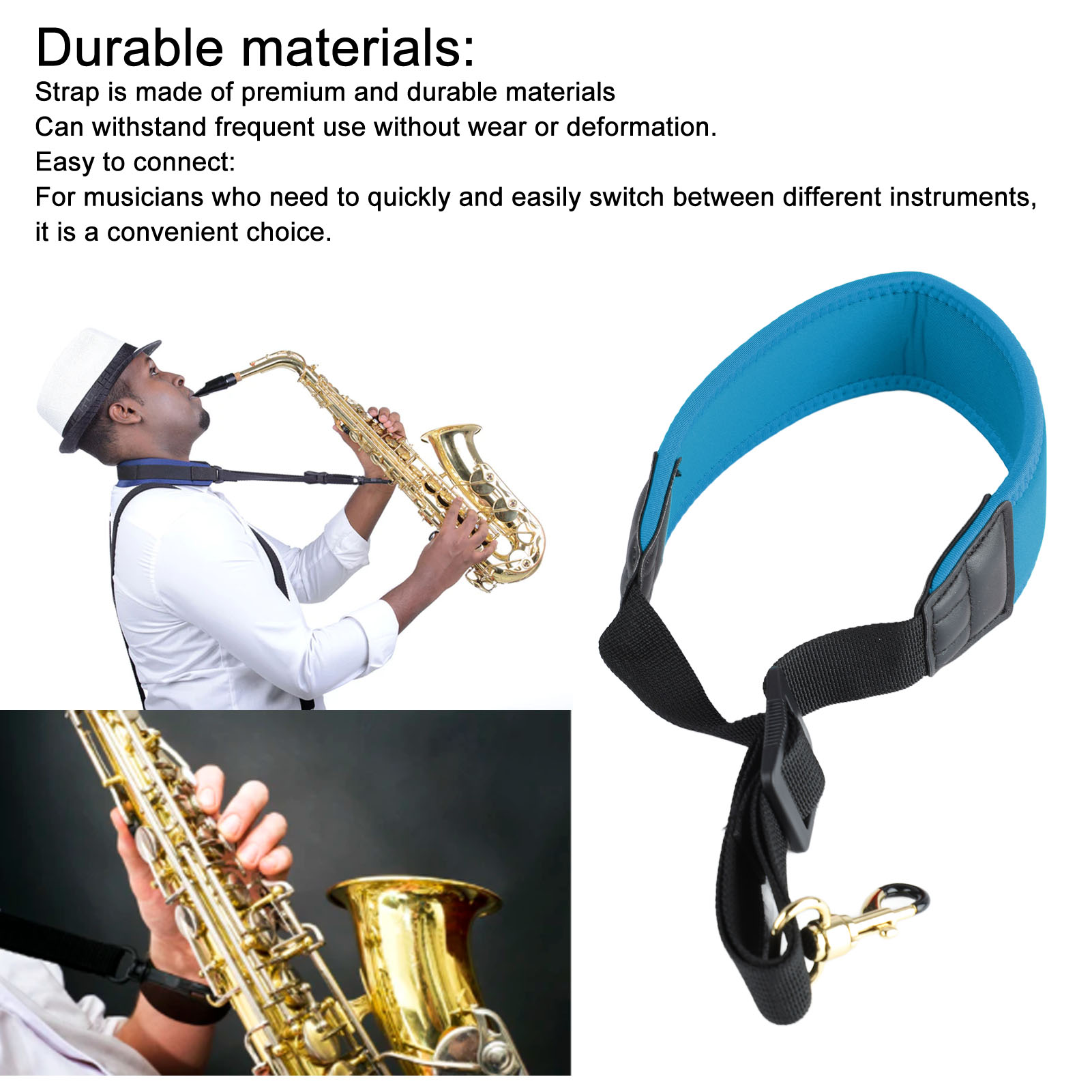 Saxophone Shoulder Strap Bright Color Length Adjustable Sax Shoulder Strap for Performance