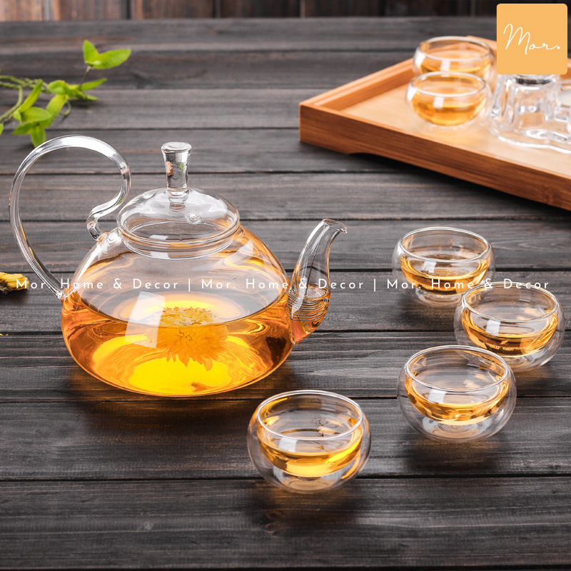 Bộ ấm trà thủy tinh chịu nhiệt - 600ml (Bồng - Tròn)