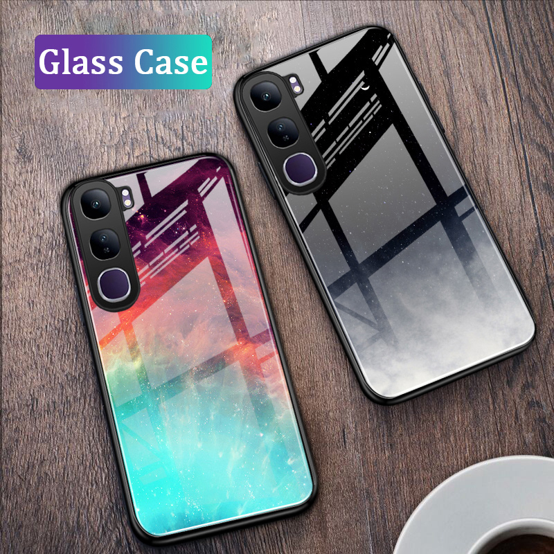 Phone case For Vivo Y21D Back cover Tempered Glass Cover Starry Sky Mirror Couple Design cover For Vivo Y31 Cover cases