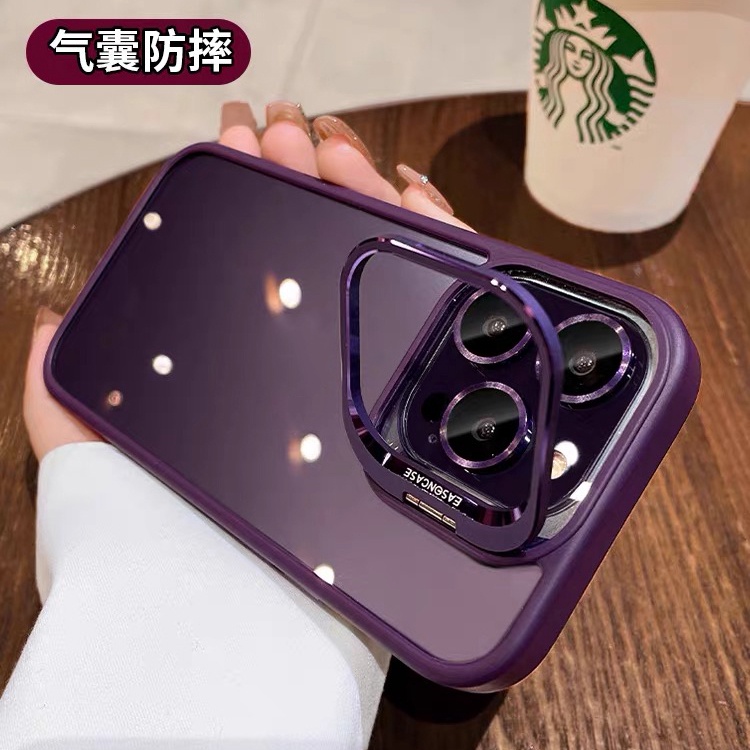 [Free lens film/ bracket/ high-definition transparent/ hard case/ dark purple] for iphone 15 14 13 12 11 pro max case