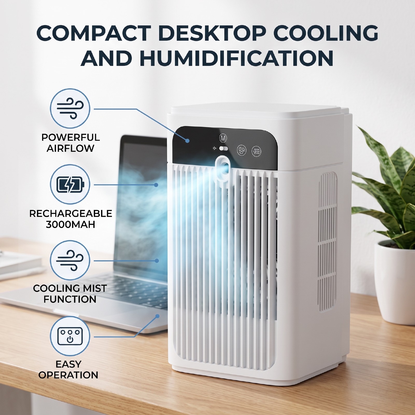 Smart Sensor Desktop Air Conditioner Fan with Cooling Mist Quiet