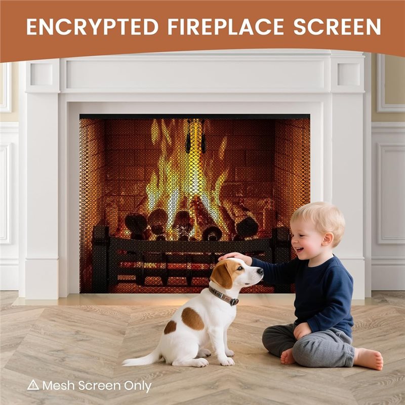 Metal Replacement Hanging Curtain for Fireplace- for Fire Stove Spark Guard, Hearth Screen Mesh 20x19In Countertop Cuntain.