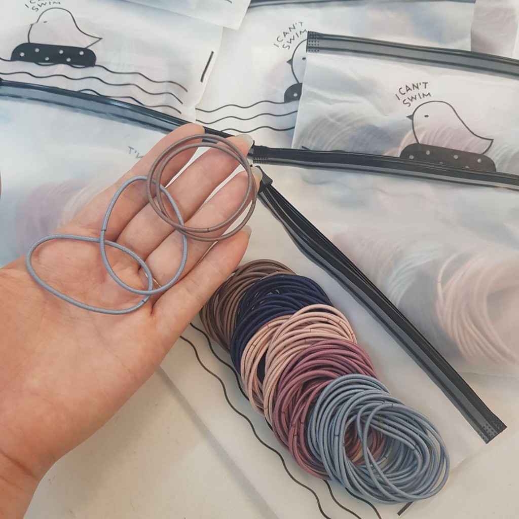 Set 50 sợi thun cột tóc kèm túi zip