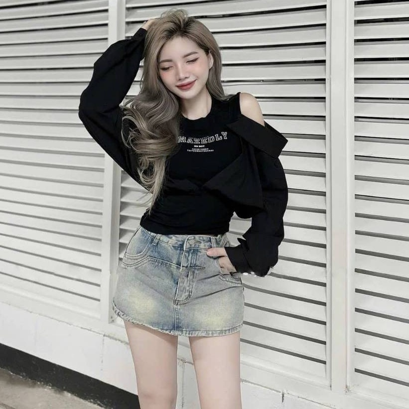 🔥[C252] Áo len Montoghi Dệt kim nữ TRỄ VAI PHỐI SƠ MI hàng Quảng Châu cực HOT - kholenqc