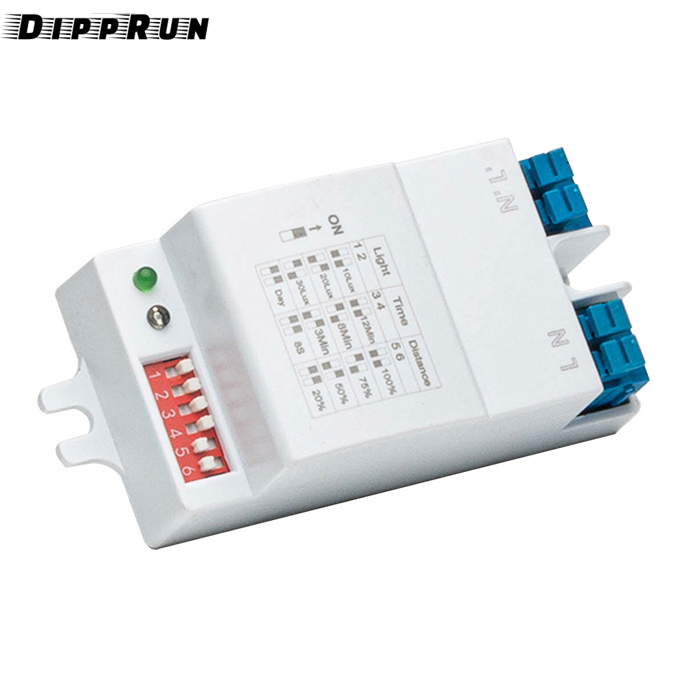 Dipprun 5.8g microwave radar sensor switch dip 220-240v 360 degree microwave sensor high sensitivity long distance microwave detector switch