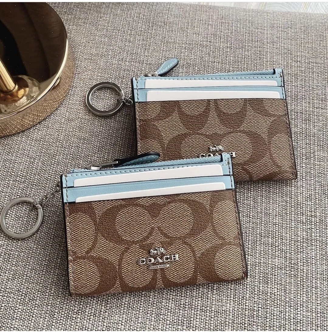 Coach, Bags, Coach Mini Skinny Id Case Wallet Silver Waterfall With  Attached Key Ring Nwt